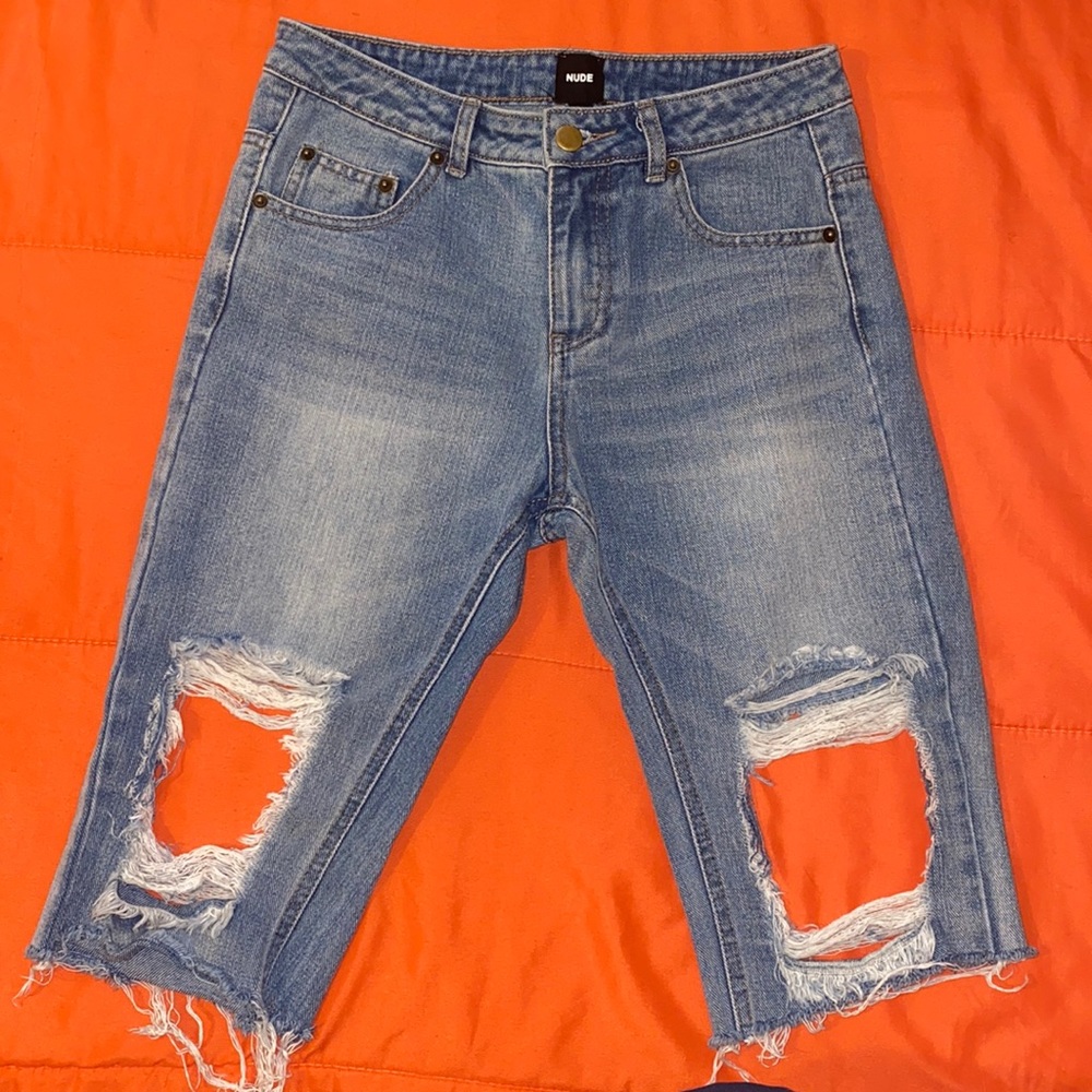 Raw Hem Ripped Denim Shorts